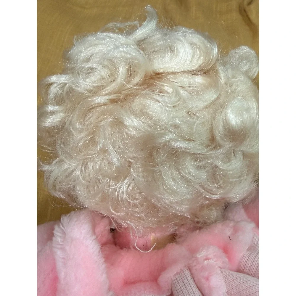 Precious Moments Porcelain Doll Pink Bunny‎ Rabbit Plush Onesie Blonde Hair Blue